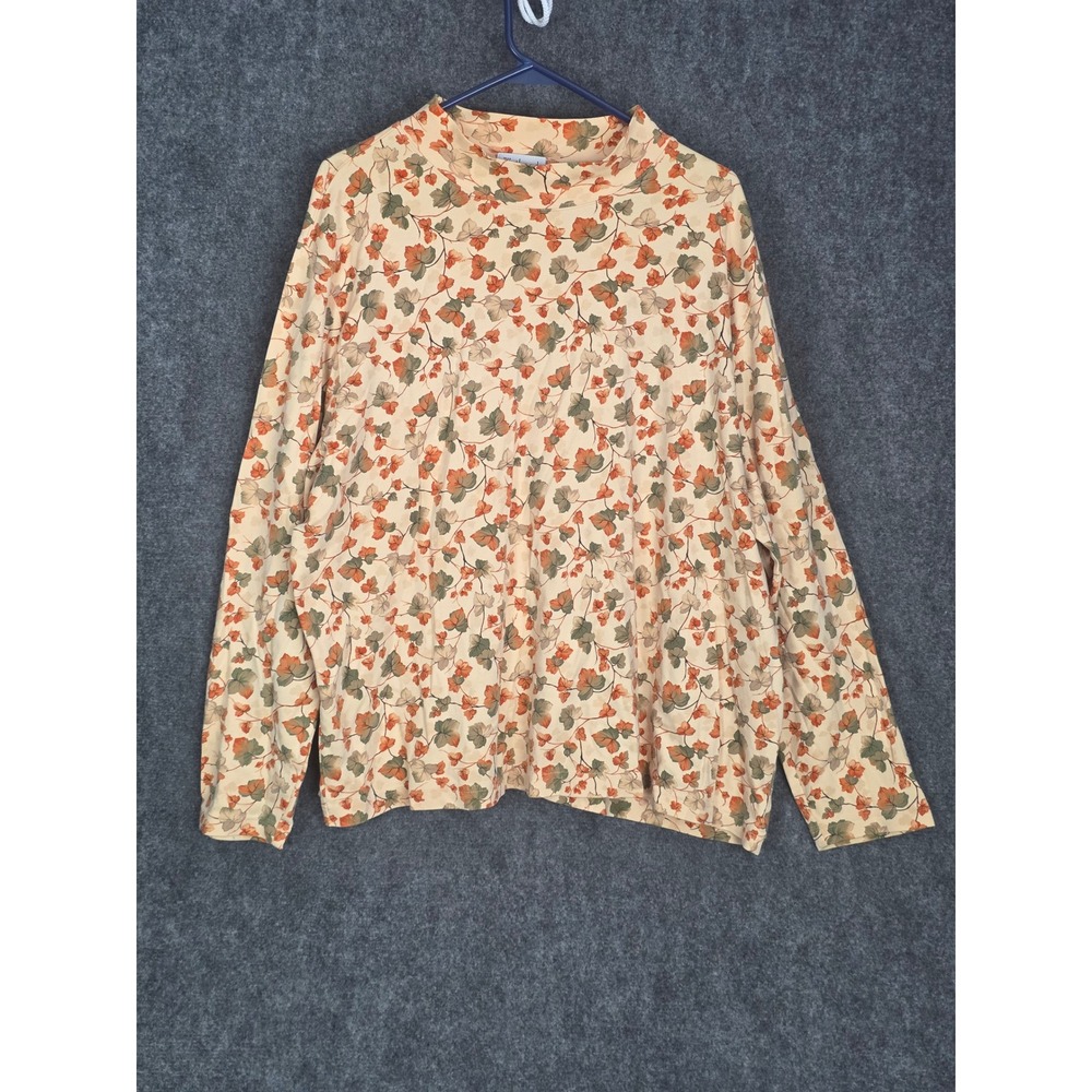 Vintage Westbound II Womens 2X Long Sleeve Mock Neck Floral‎ Print T Shirt Top